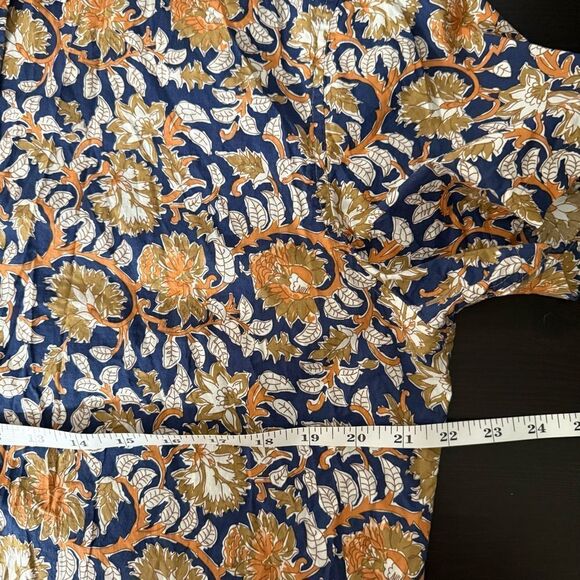 Slate & Stone Shirt Mens Large Blue Orange Floral Leaf Button Up Short Sleeve - Picture 11 of 12